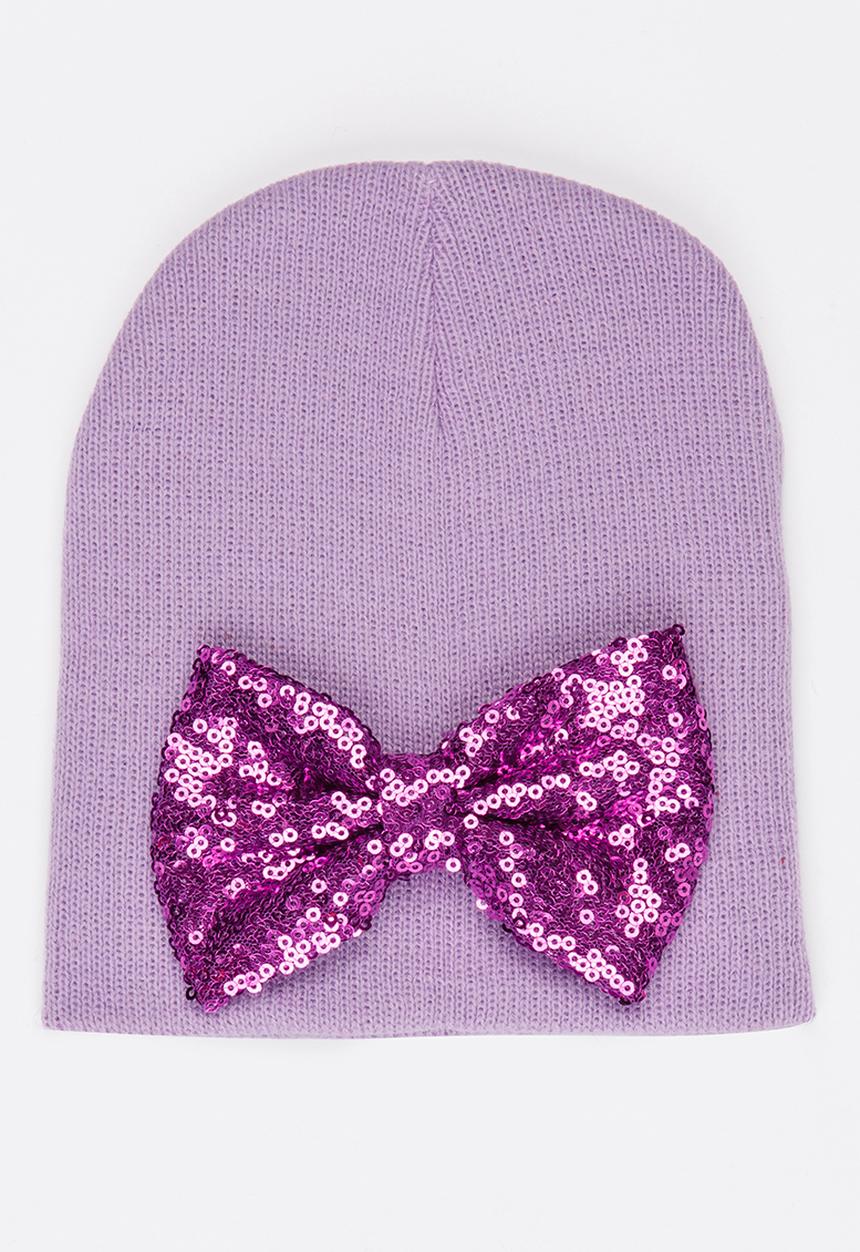 Pop Candy - Beanie with Sequin Bow Mid Purple