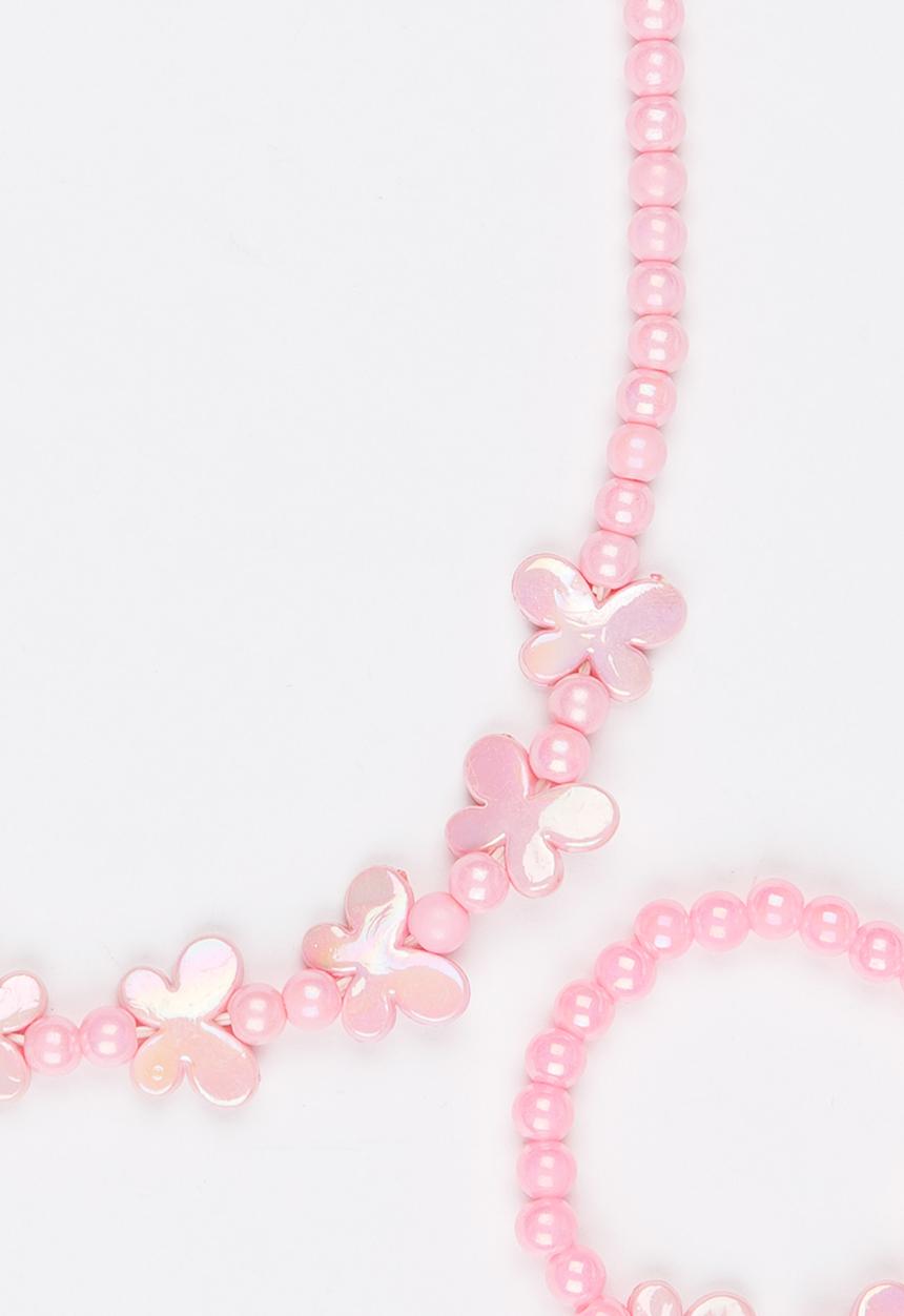 Pop Candy - Plastic Pearl Flower Necklace Mid Pink