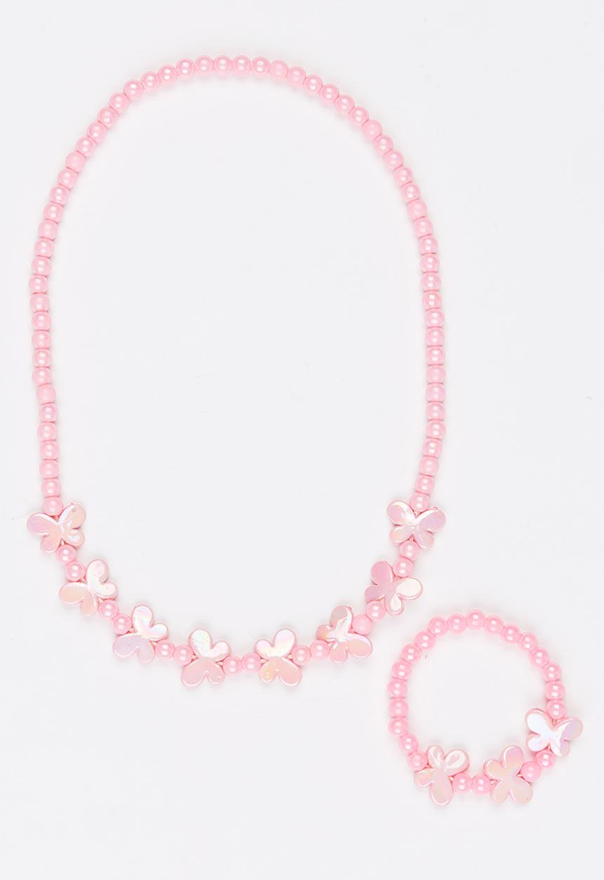 Pop Candy - Plastic Pearl Flower Necklace Mid Pink