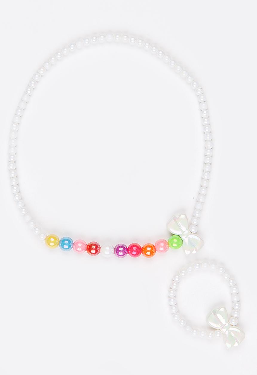 Pop Candy - Plastic Pearl Bow Necklace Multi-colour