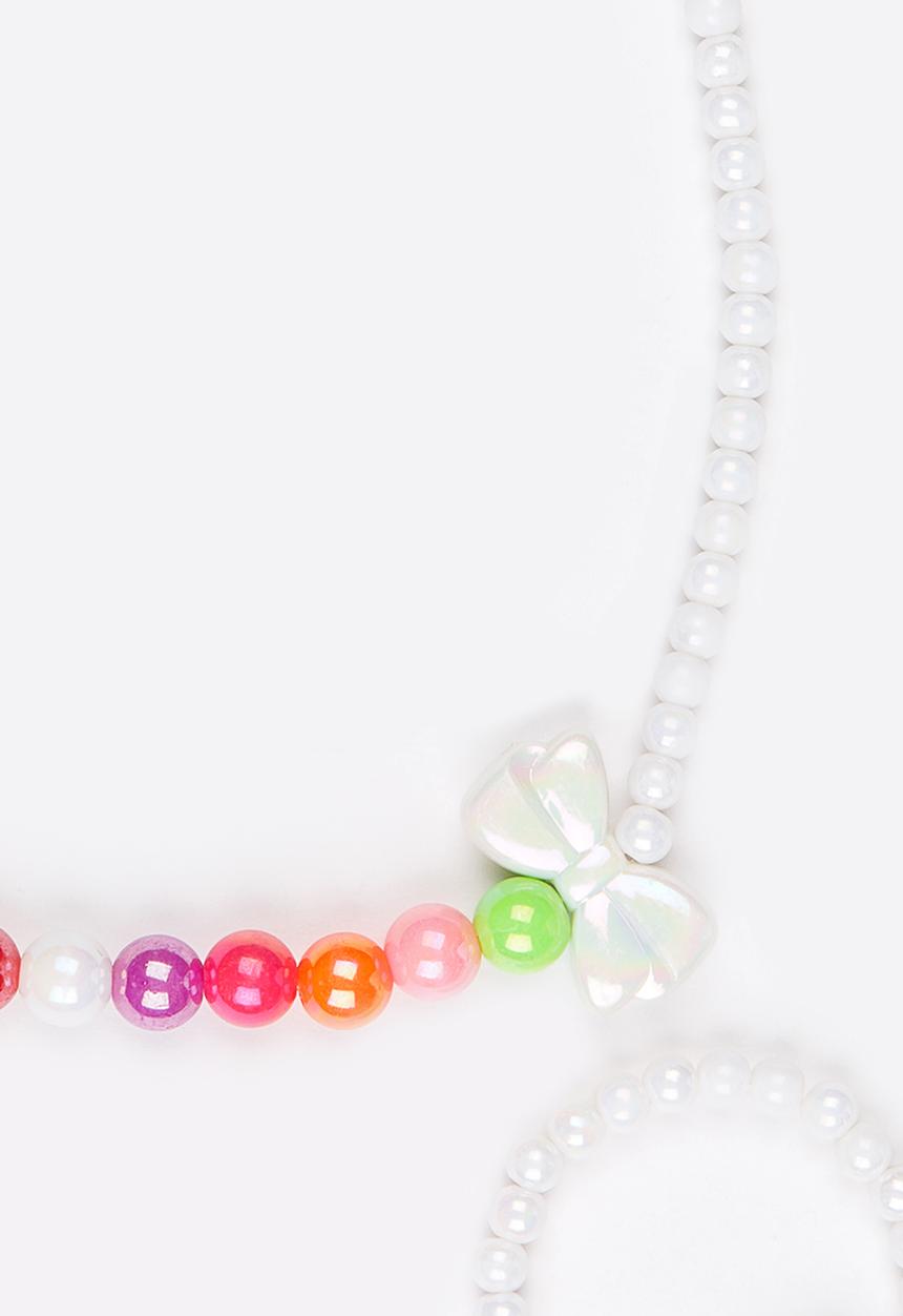 Pop Candy - Plastic Pearl Bow Necklace Multi-colour