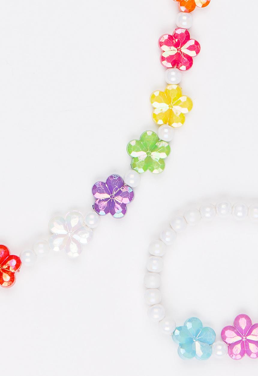 Pop Candy - Plastic Pearl Flower Necklace Multi-colour