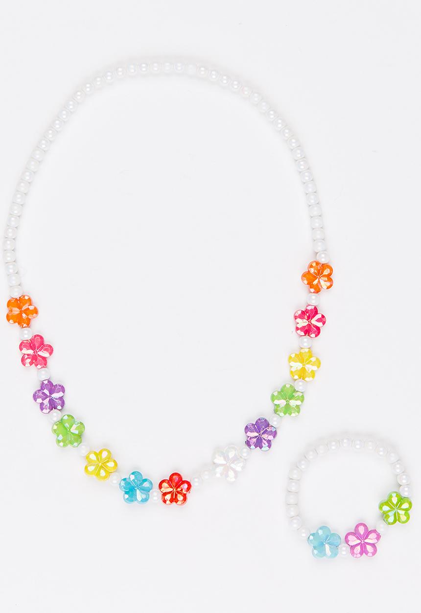 Pop Candy - Plastic Pearl Flower Necklace Multi-colour