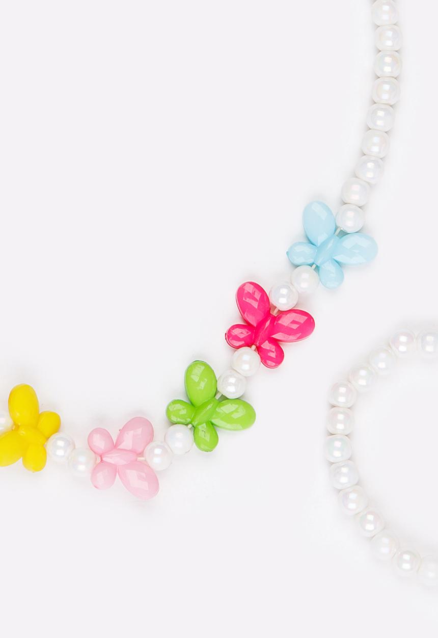 Pop Candy - Plastic Pearl Flower Necklace Multi-colour