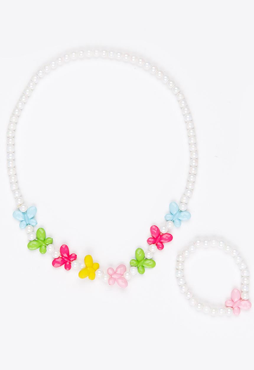 Pop Candy - Plastic Pearl Flower Necklace Multi-colour