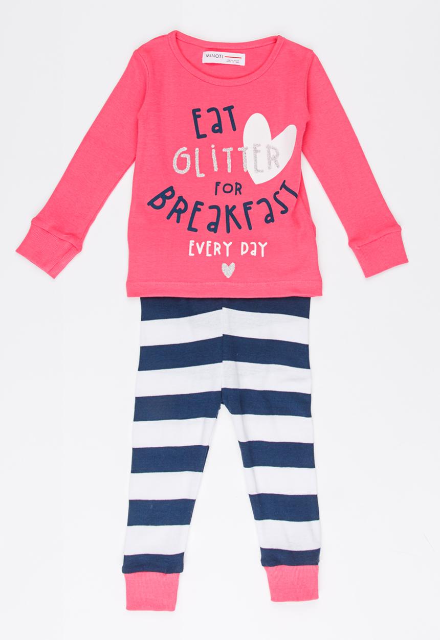MINOTI - Stripe Printed Pajama Set Dark Pink
