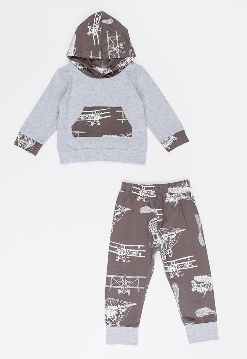 Pop Candy - Printed Hoodie & Pants Set Grey