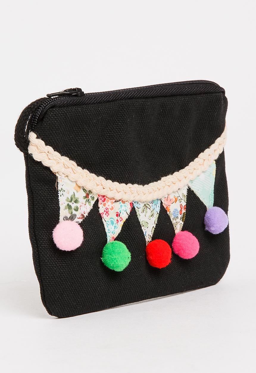 Pop Candy - Sling Bag with Pom-Pom Detail Black