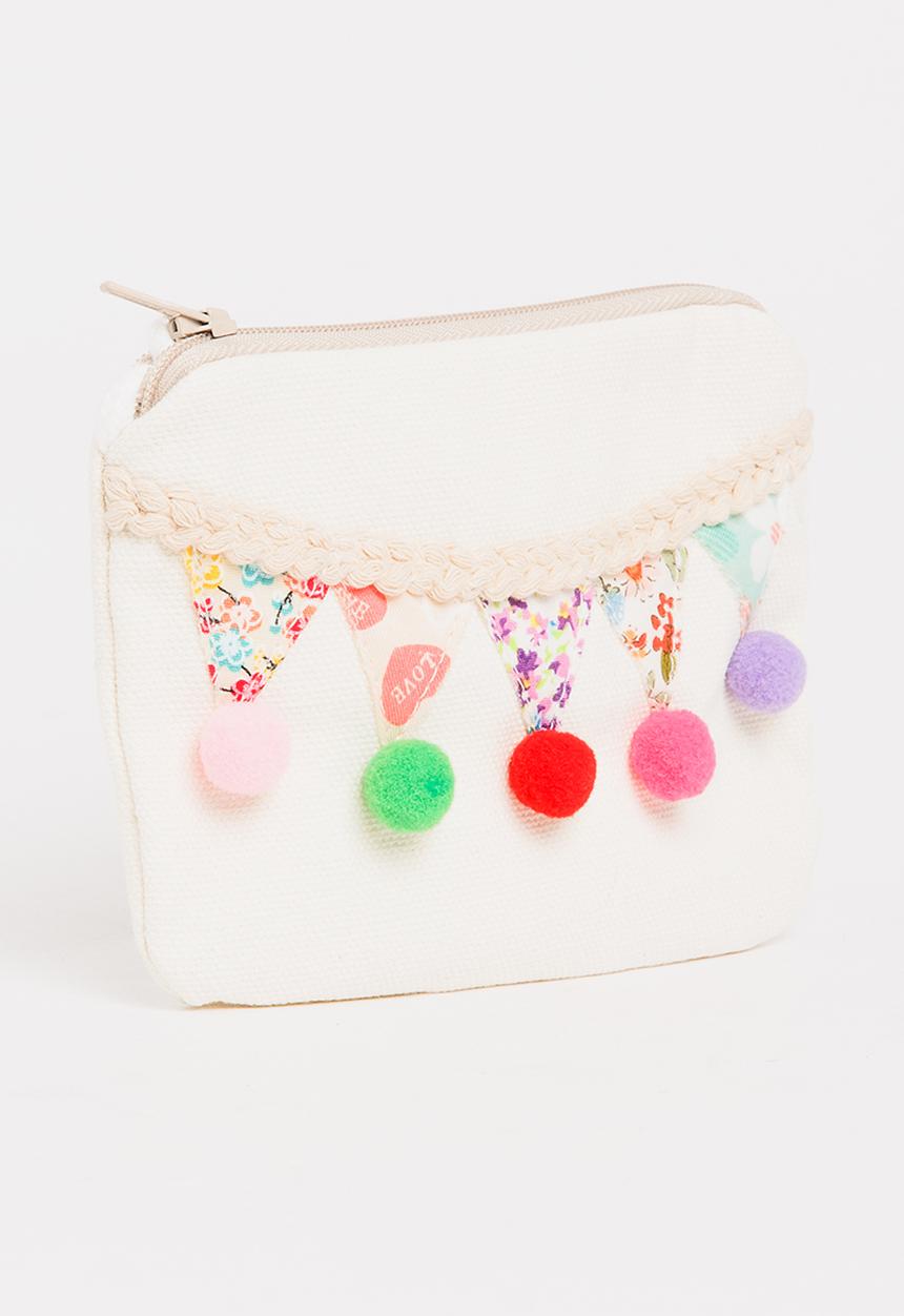 Pop Candy - Sling Bag with Pom-Pom Detail Off White
