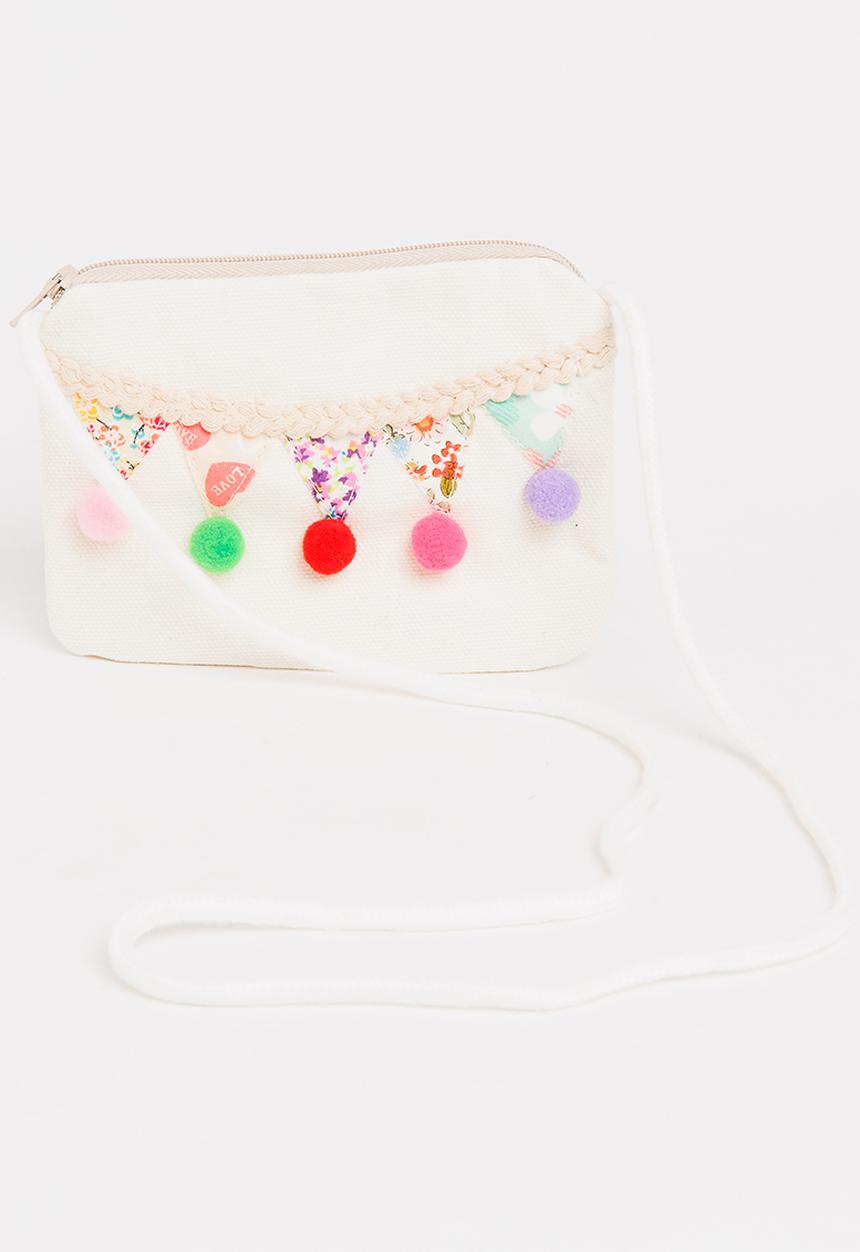 Pop Candy - Sling Bag with Pom-Pom Detail Off White