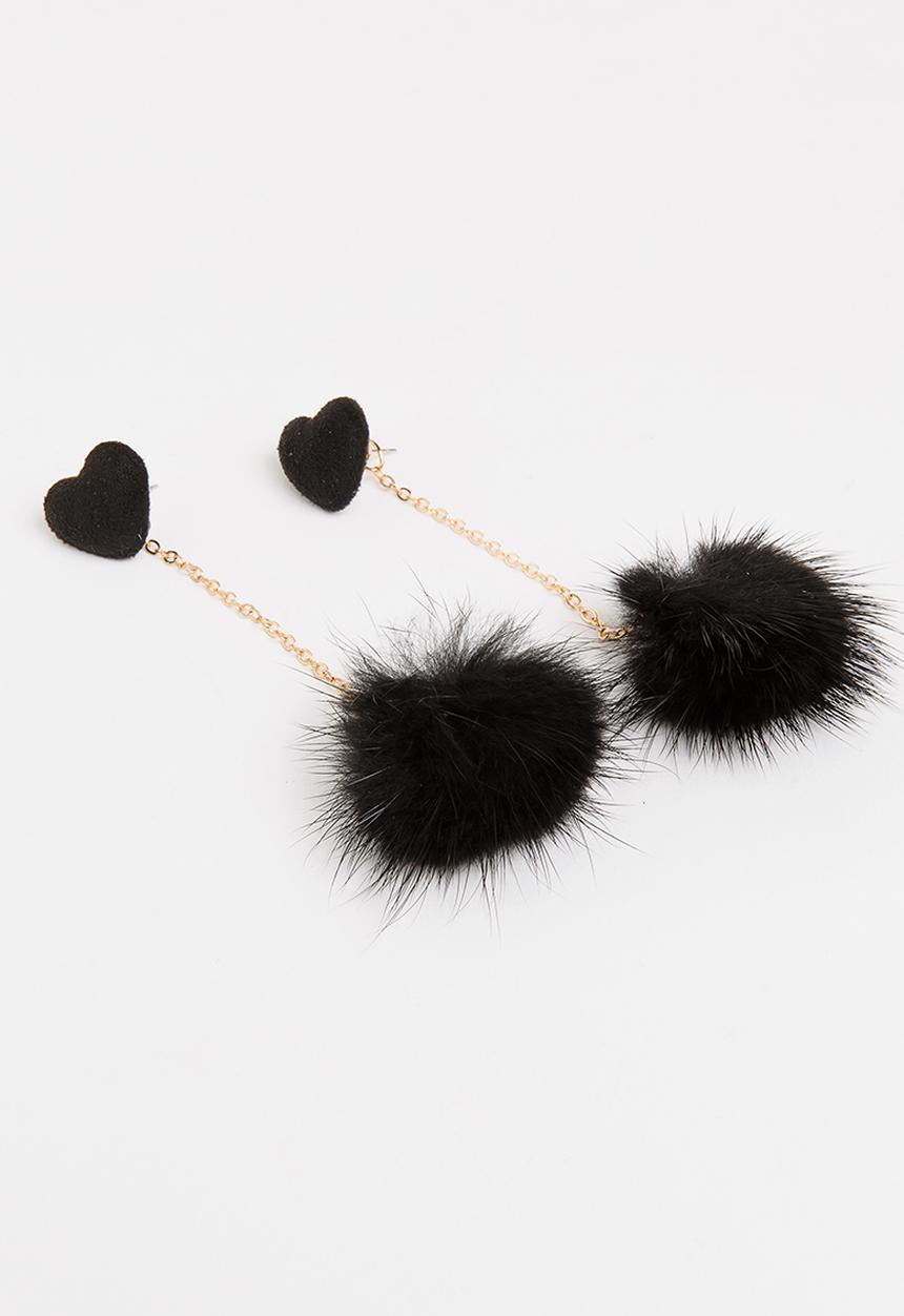 Pop Candy - Fur Ball Earings Black