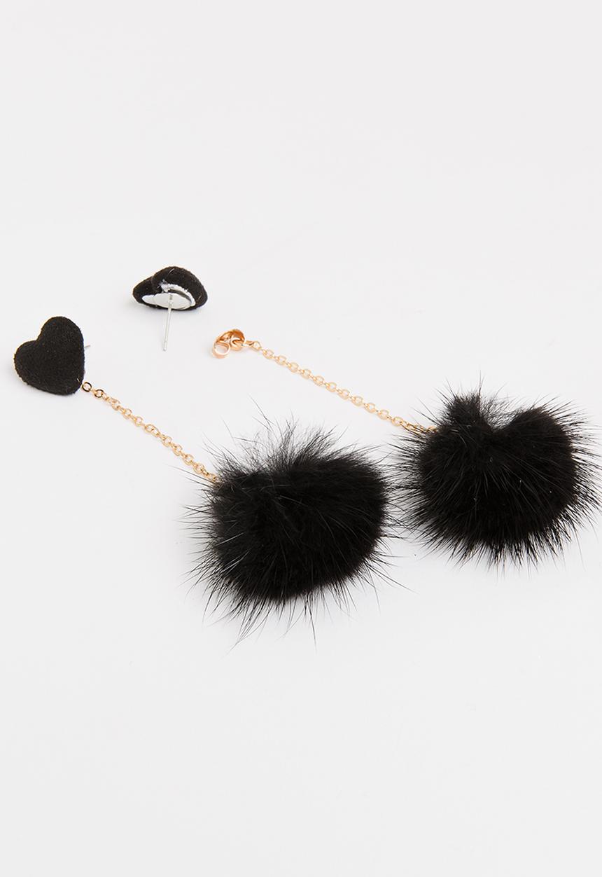 Pop Candy - Fur Ball Earings Black