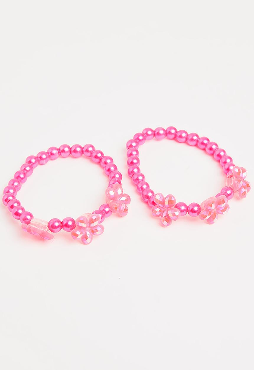 Pop Candy - Plastic Pearl Flower Bracelet Dark Pink