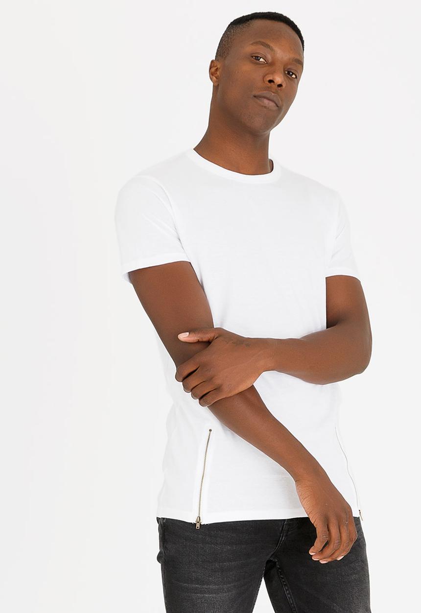 Brave Soul - Falcon Zip Detail Cotton Tee White