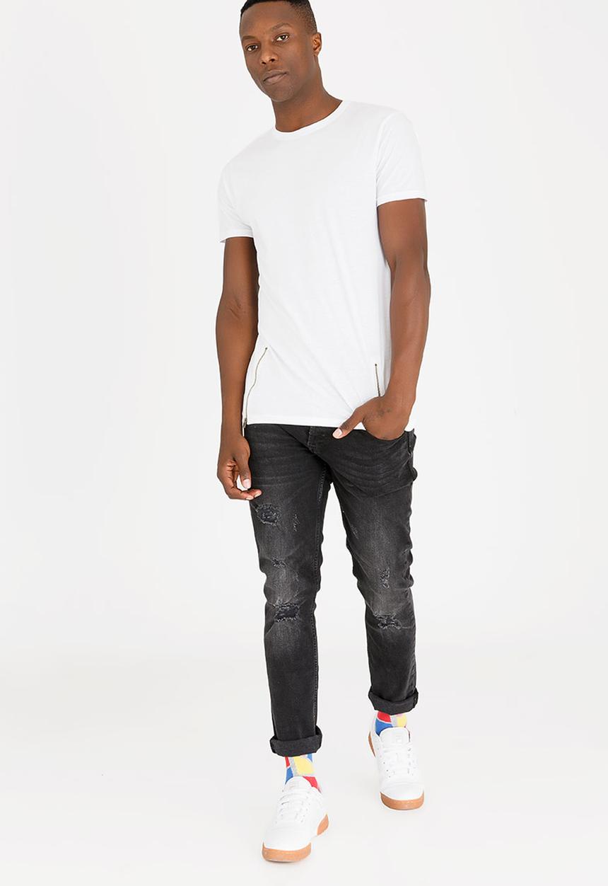 Brave Soul - Falcon Zip Detail Cotton Tee White