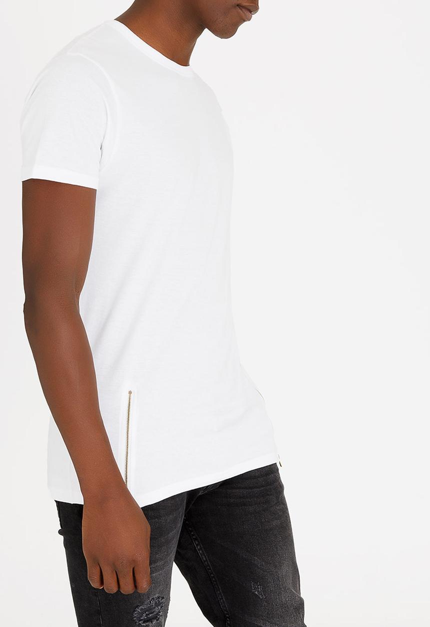 Brave Soul - Falcon Zip Detail Cotton Tee White