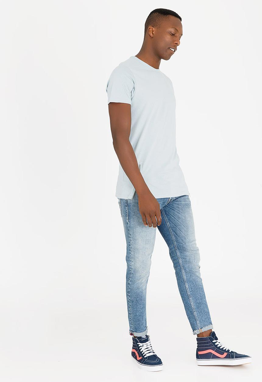 Brave Soul - Falcon Zip Detail Cotton Tee Mid Blue