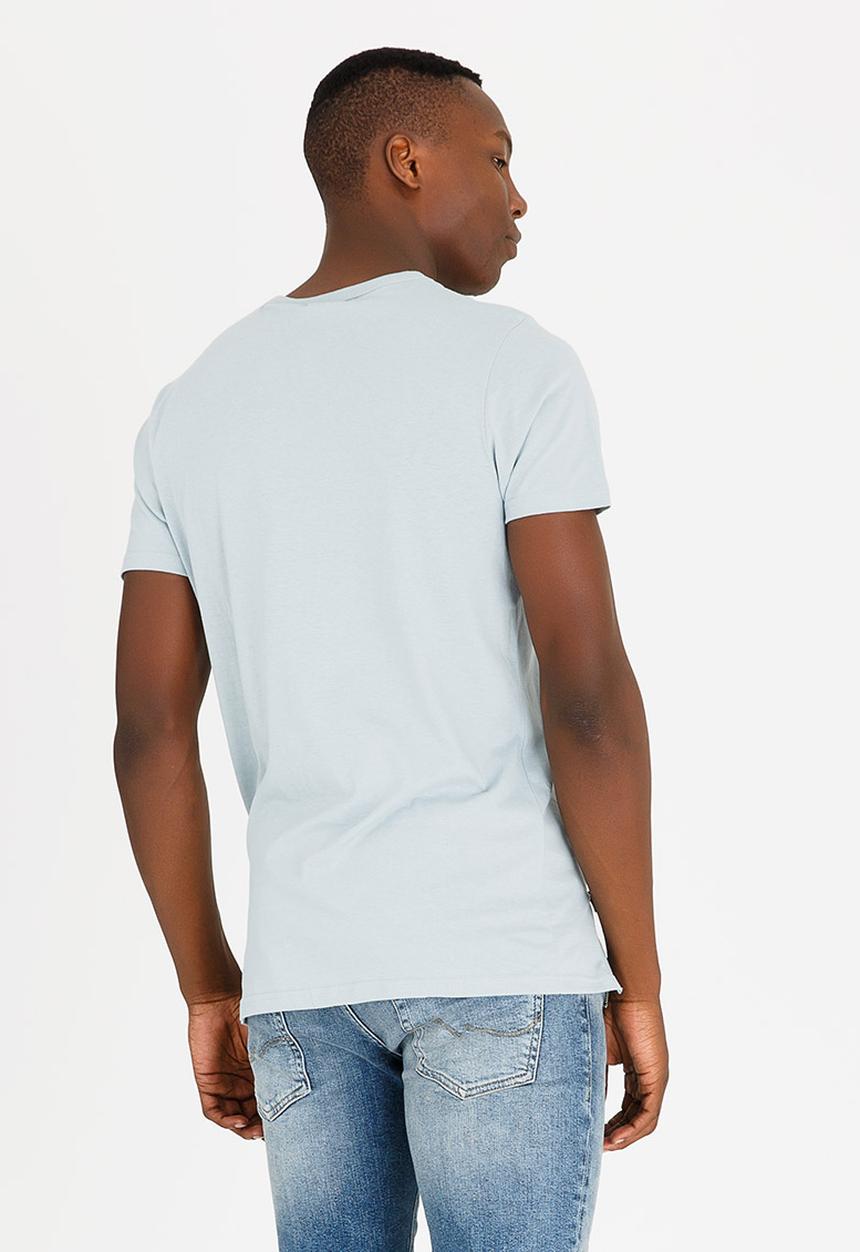 Brave Soul - Falcon Zip Detail Cotton Tee Mid Blue
