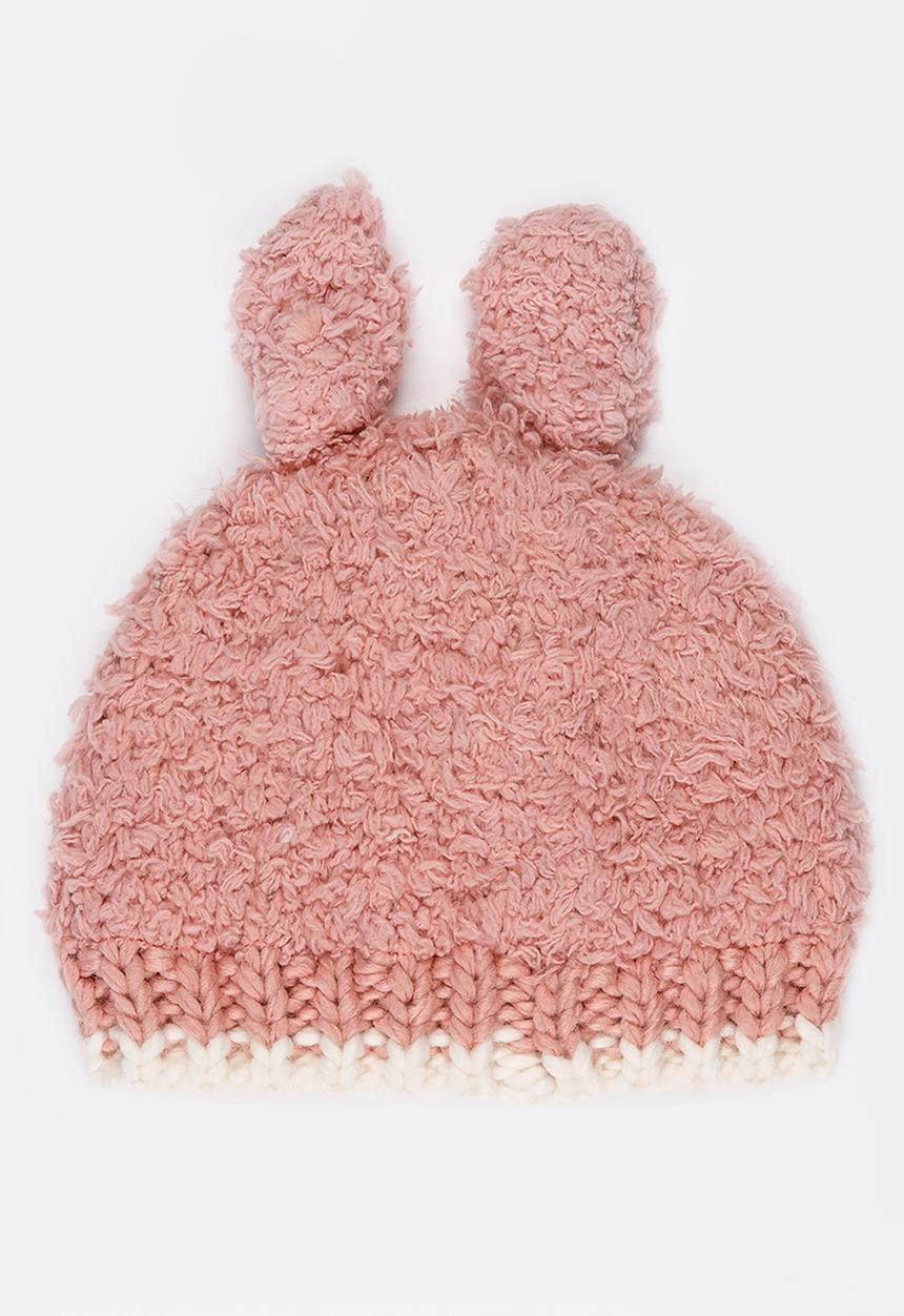 MINOTI - Bunny Face Beanie with Ear Flaps Mid Pink