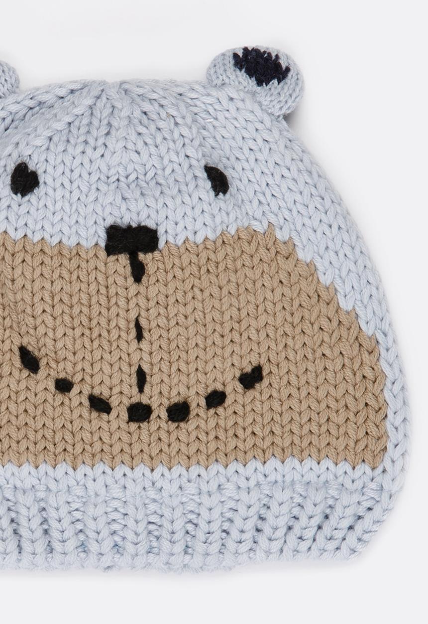 MINOTI - Bear Face Beanie with Ears Flaps Pale Blue