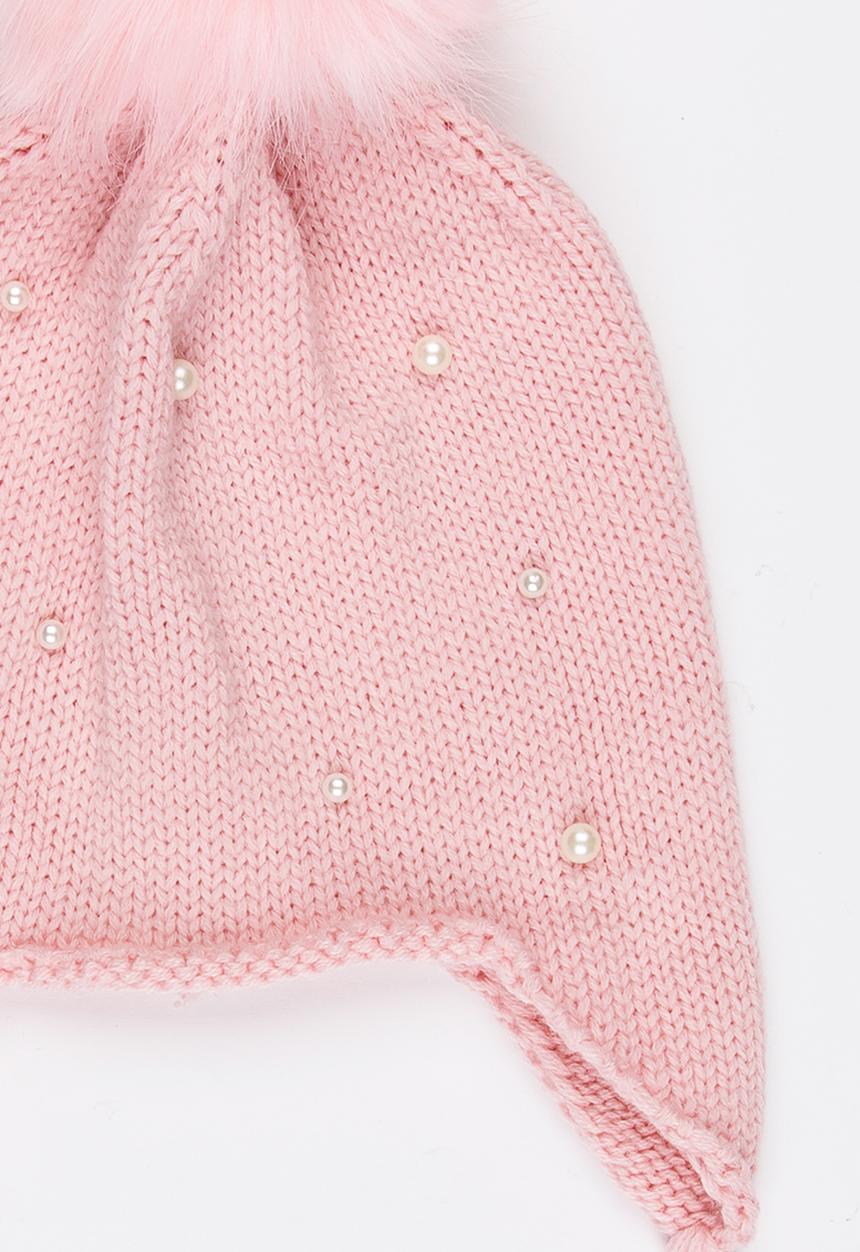 Pop Candy - Pom-Pom Beanie with Plaited Sides Pale Pink