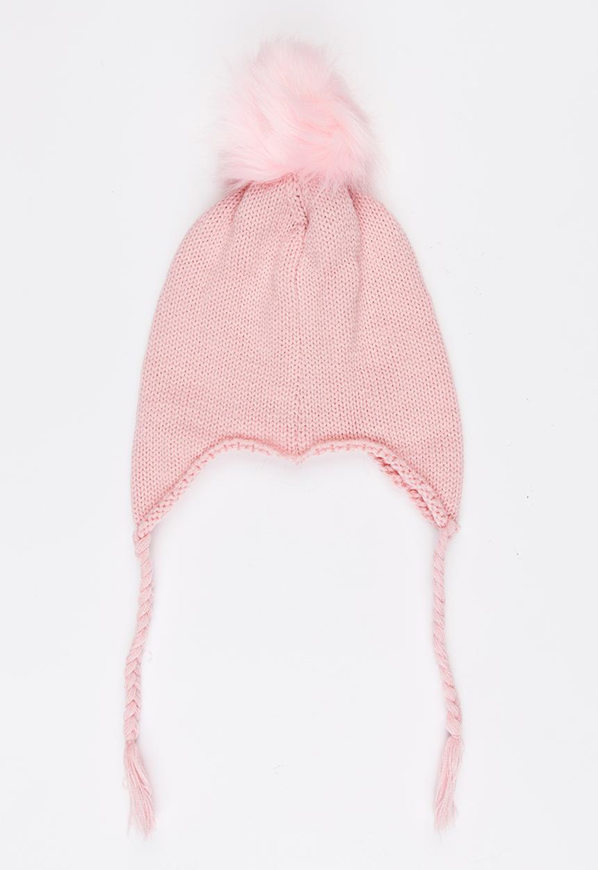 Pop Candy - Pom-Pom Beanie with Plaited Sides Pale Pink