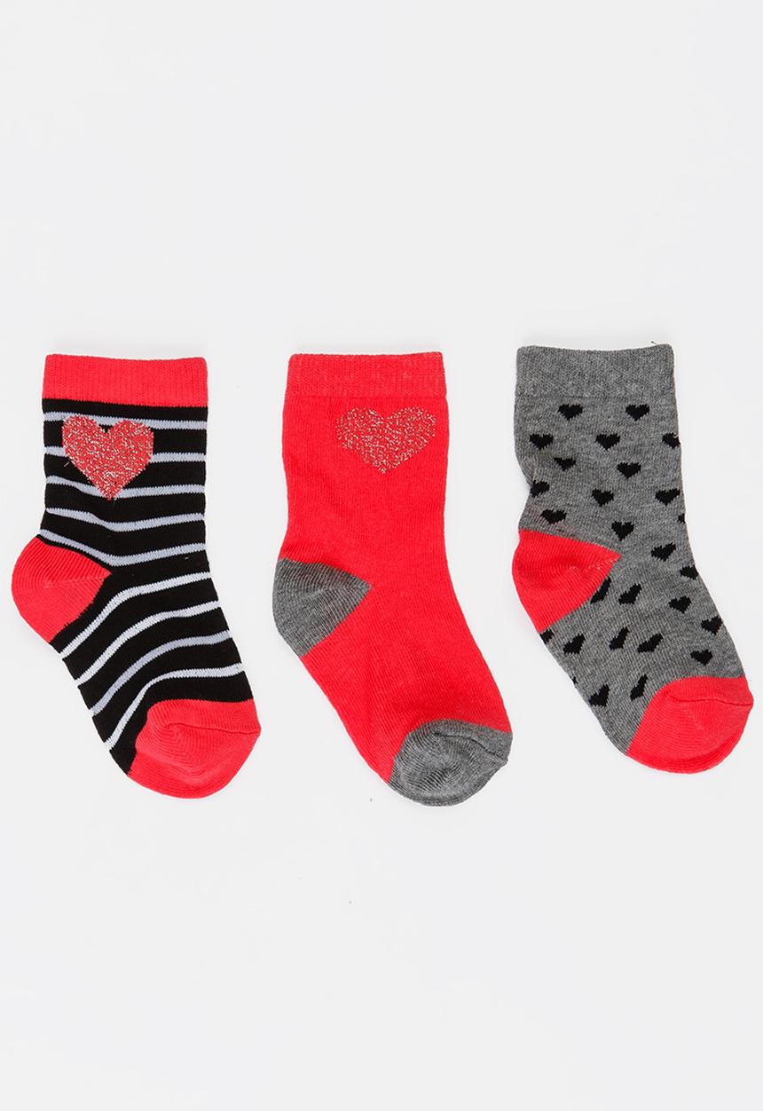 MINOTI - 3 Pack Heart Printed Ankle Socks Multi-colour