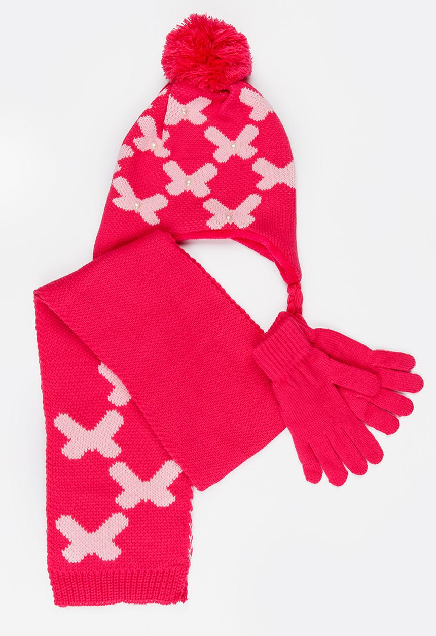 Soobe - Scarf, Beanie and Gloves Sets Dark Pink