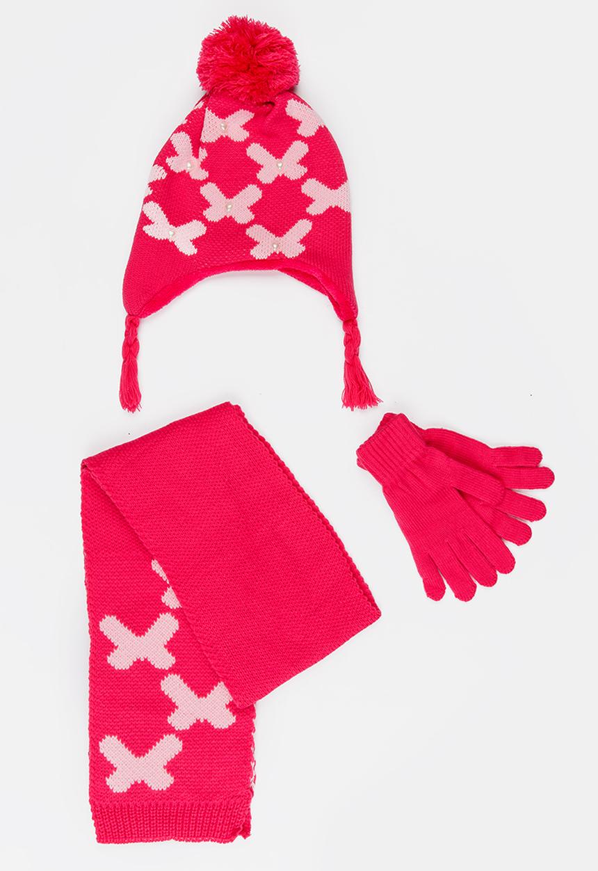Soobe - Scarf, Beanie and Gloves Sets Dark Pink