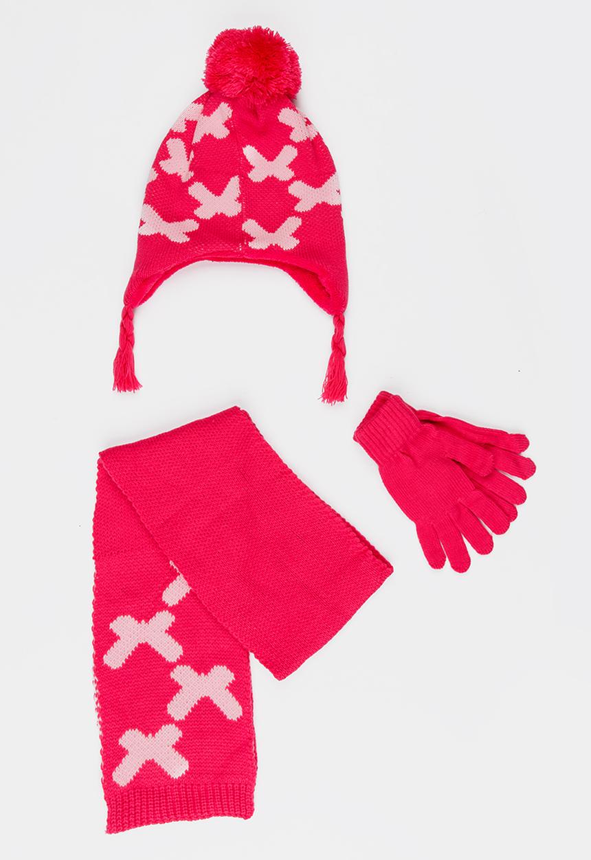 Soobe - Scarf, Beanie and Gloves Sets Dark Pink