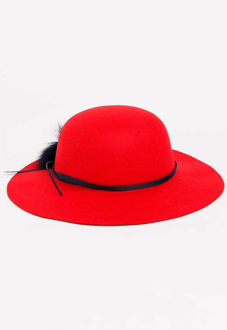 Pop Candy - Fedora Hat with Pom-Pom Detail Red