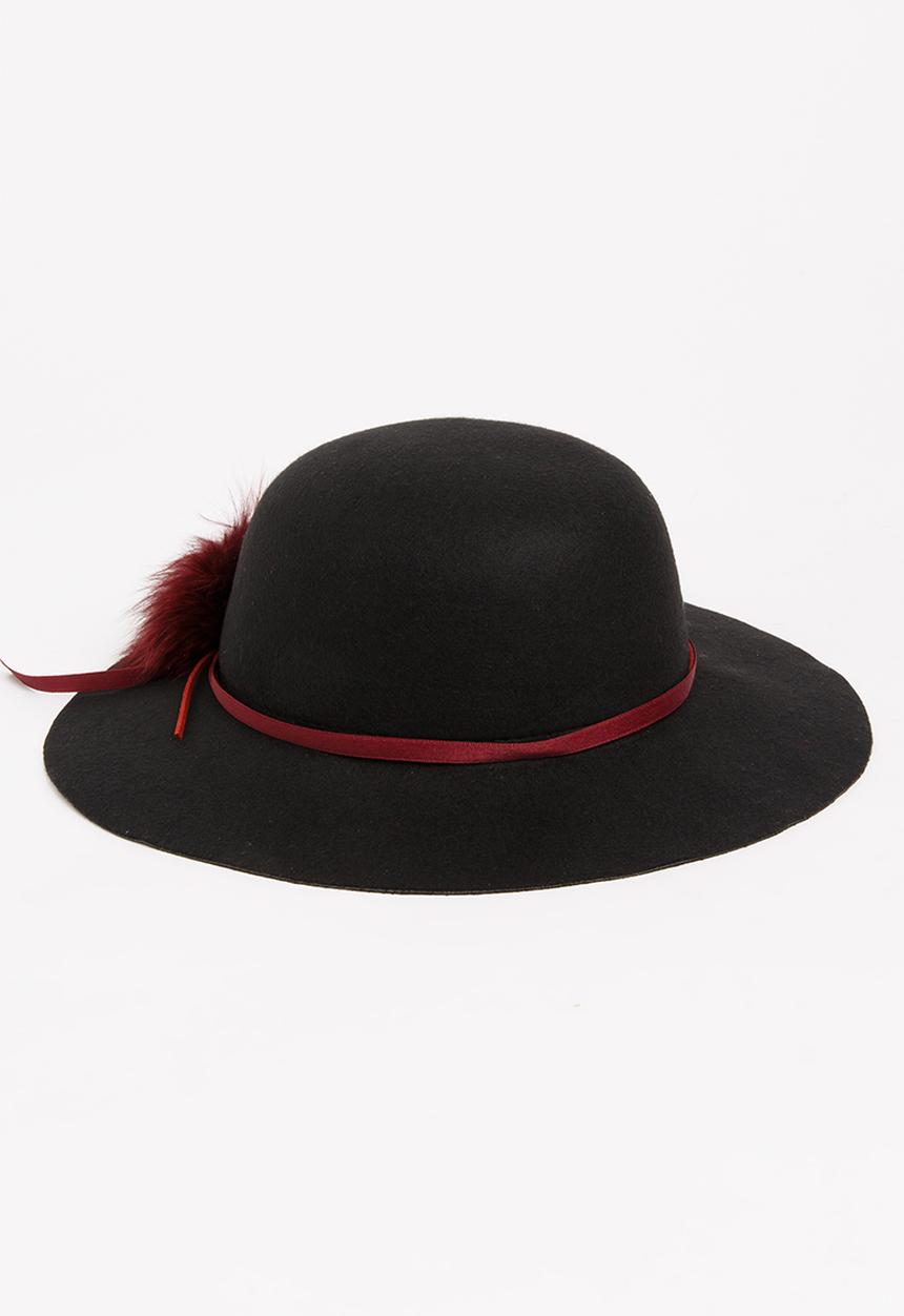 Pop Candy - Fedora Hat with Pom-Pom Detail Black