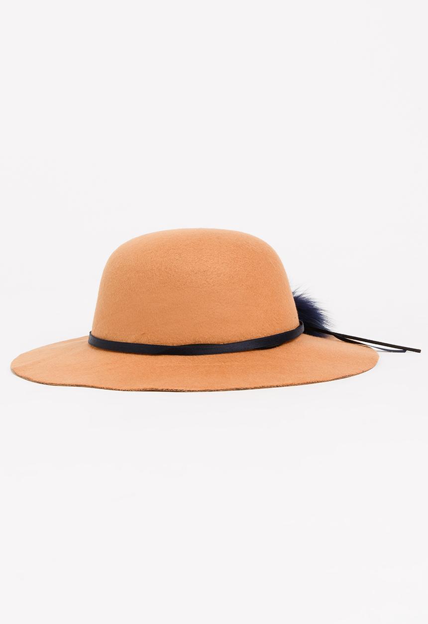Pop Candy - Fedora Hat with Pom-Pom Detail Tan
