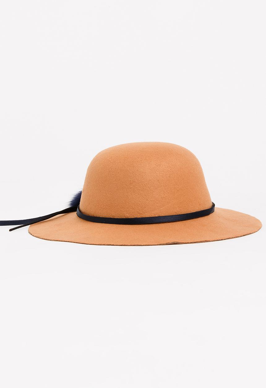 Pop Candy - Fedora Hat with Pom-Pom Detail Tan