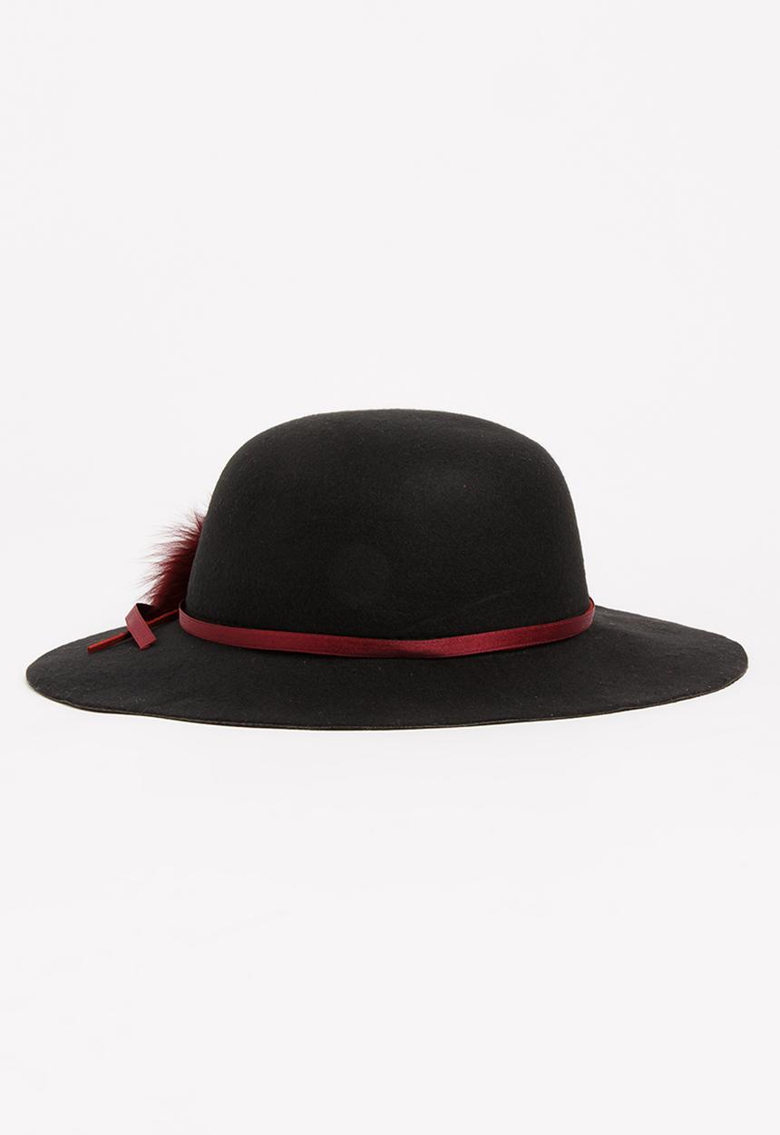 Pop Candy - Fedora Hat with Pom-Pom Detail Black