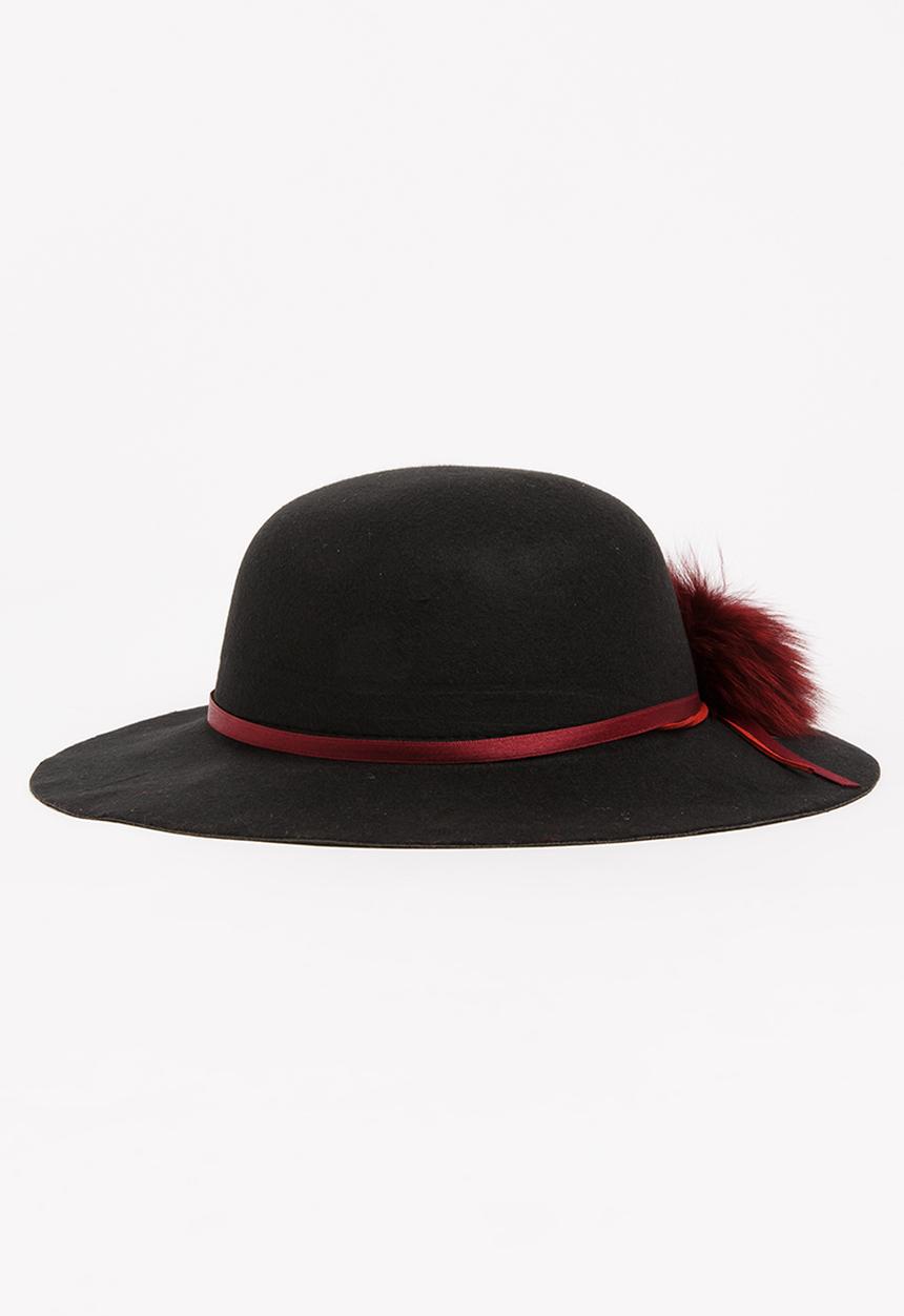 Pop Candy - Fedora Hat with Pom-Pom Detail Black