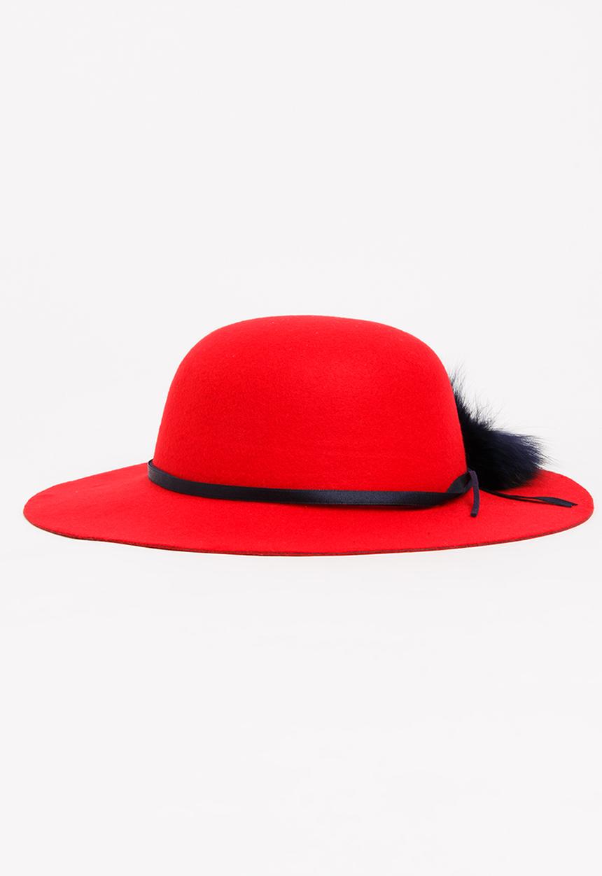 Pop Candy - Fedora Hat with Pom-Pom Detail Red