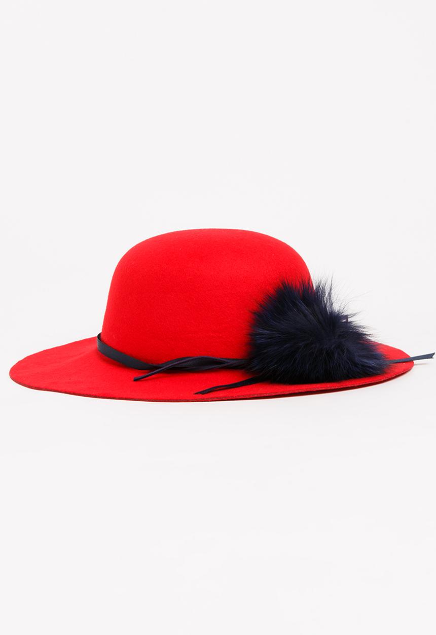 Pop Candy - Fedora Hat with Pom-Pom Detail Red