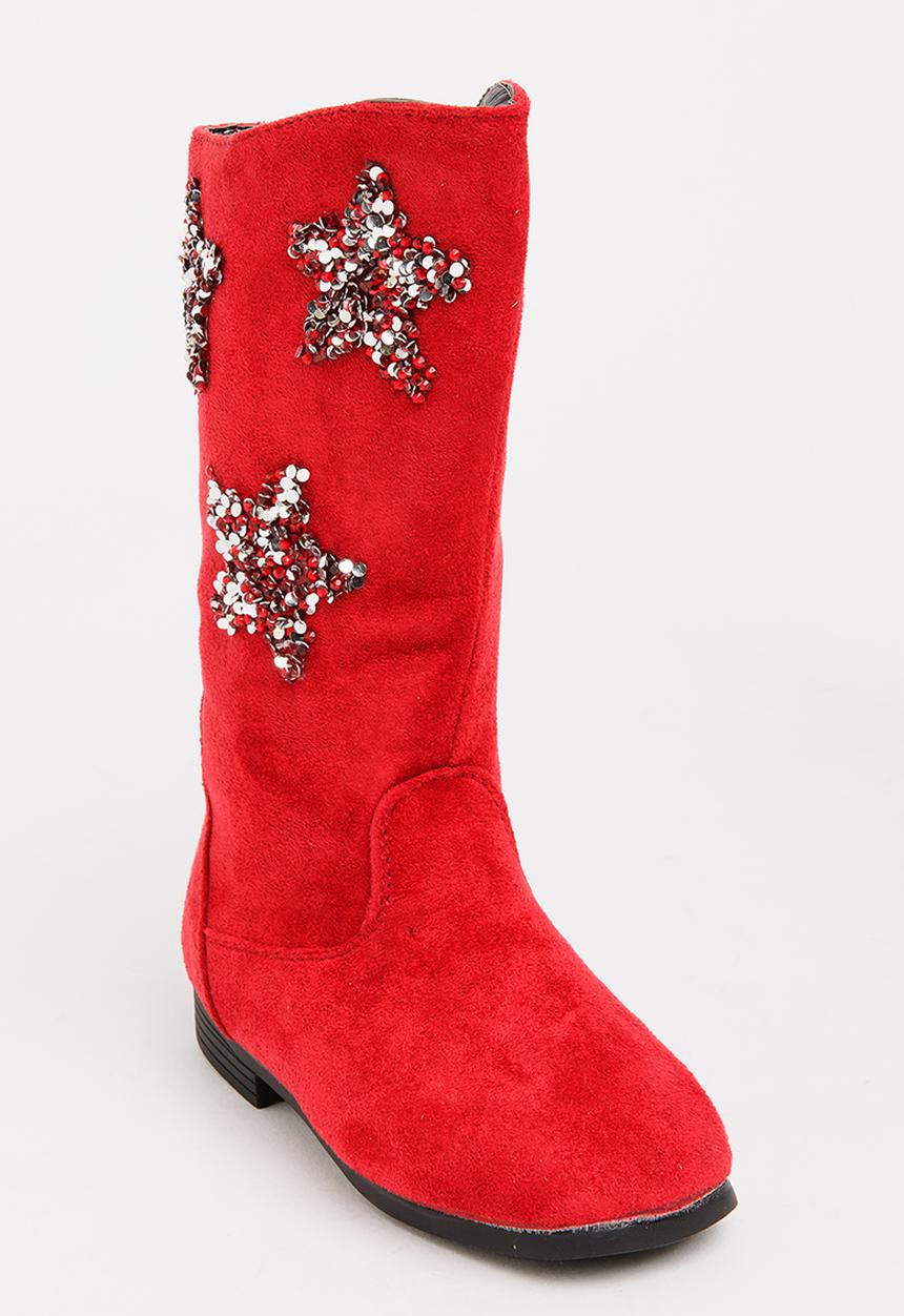 Pop Candy - Girls Star Embellished Boot Red