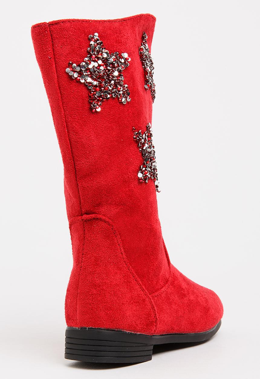 Pop Candy - Girls Star Embellished Boot Red