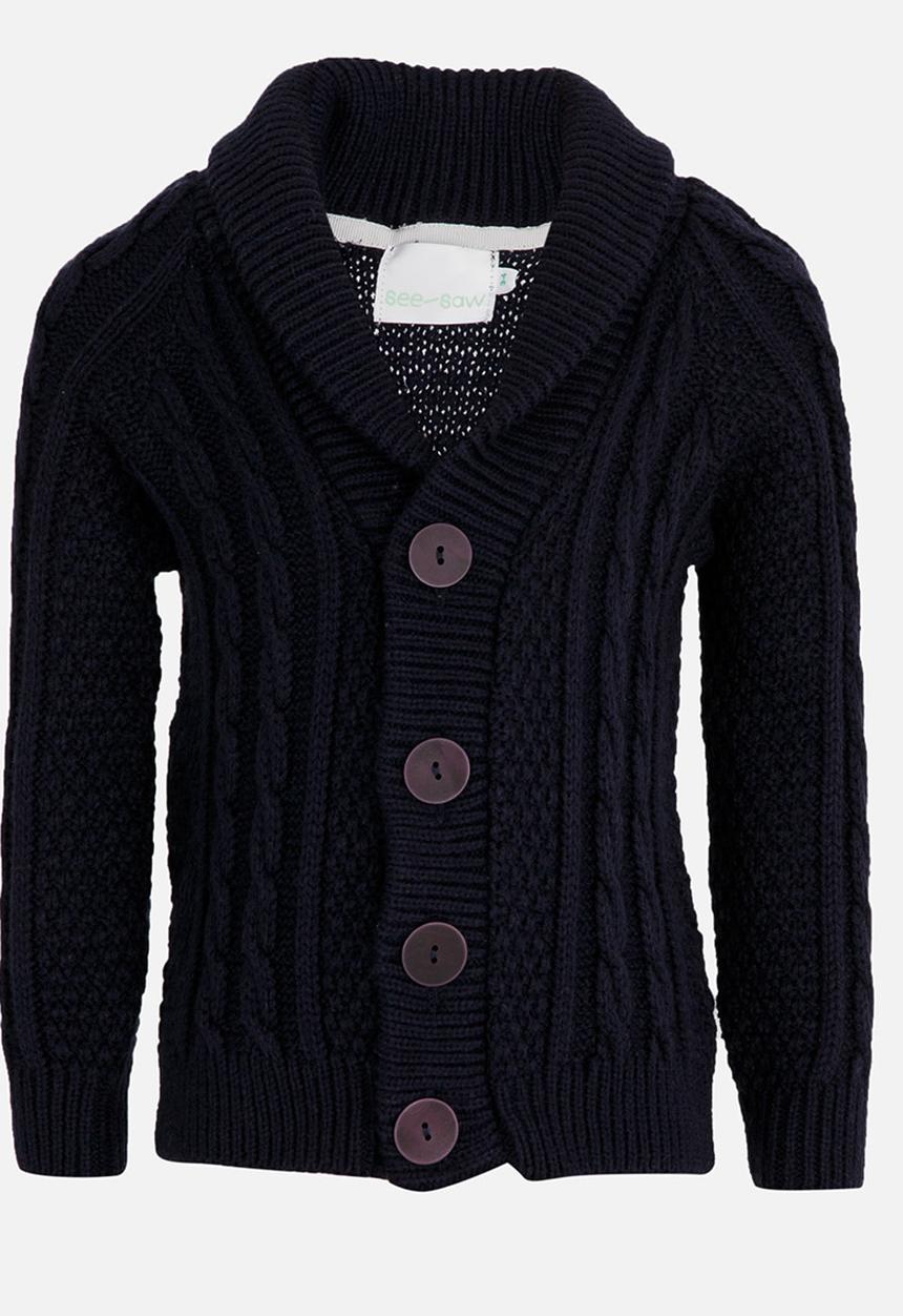 See-Saw - Cable Front Button Up Cardigan Navy