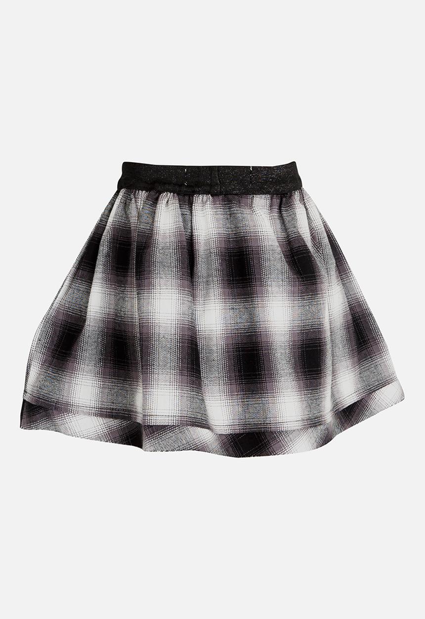 MINOTI - Plaid Skirt with Raw Hem Grey