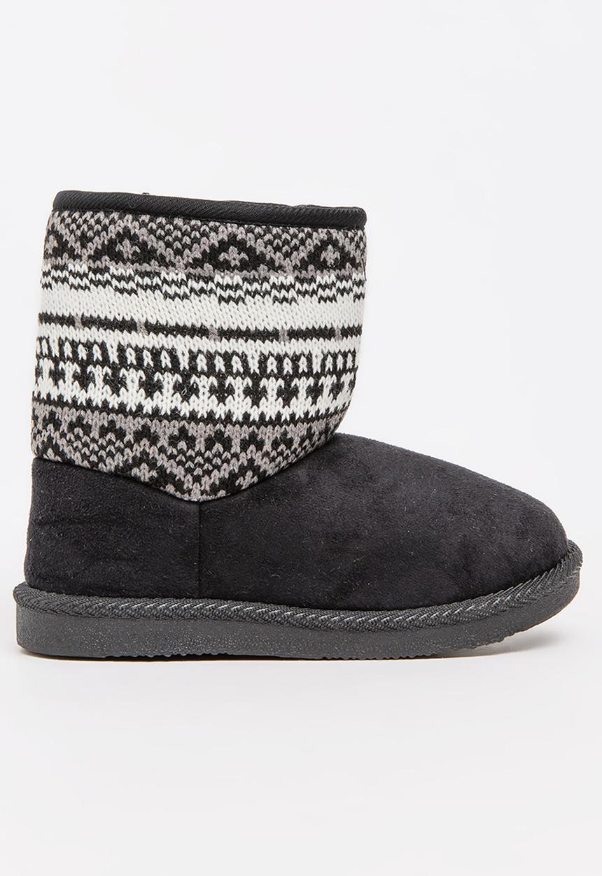 Foot Focus - Aztec Detailed Boots Black