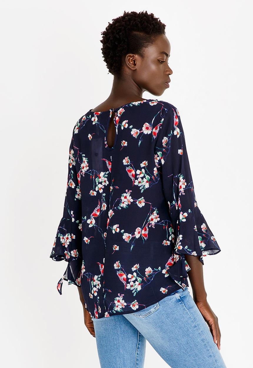 Revenge - Frilled Sleeve Floral Top Navy