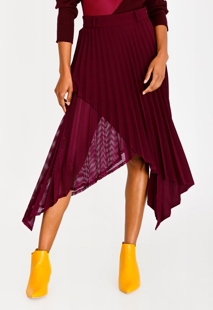 Thebe Magugu - Blade Shape Pleated Skirt Burgundy