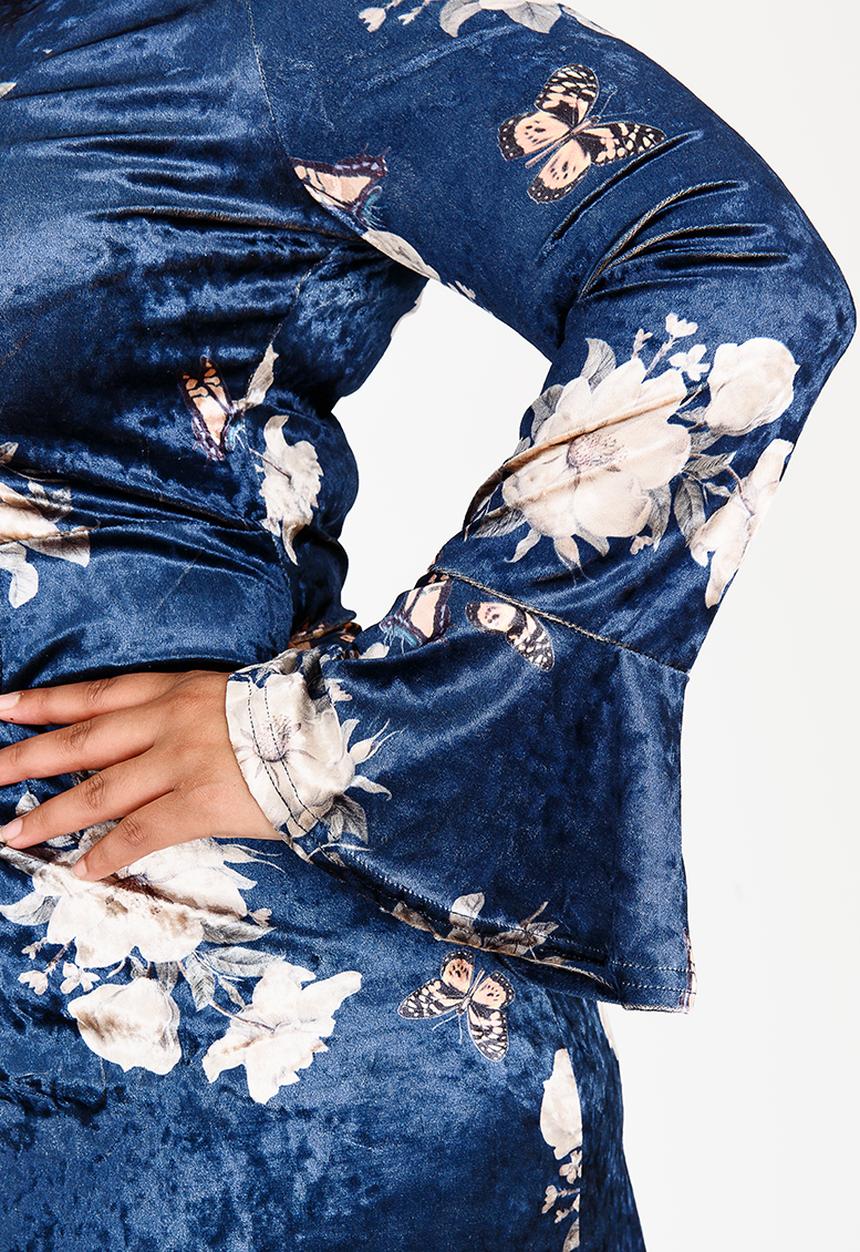 edit Plus - Printed Velvet Bell sleeve Multi-colour