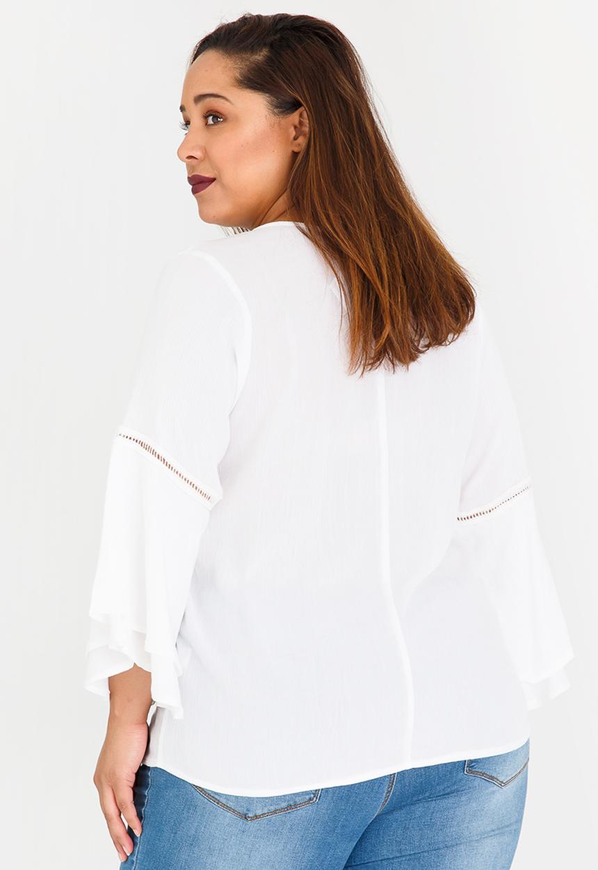 STYLE REPUBLIC PLUS - Bell Sleeve Blouse with Ladder Lace Detail White