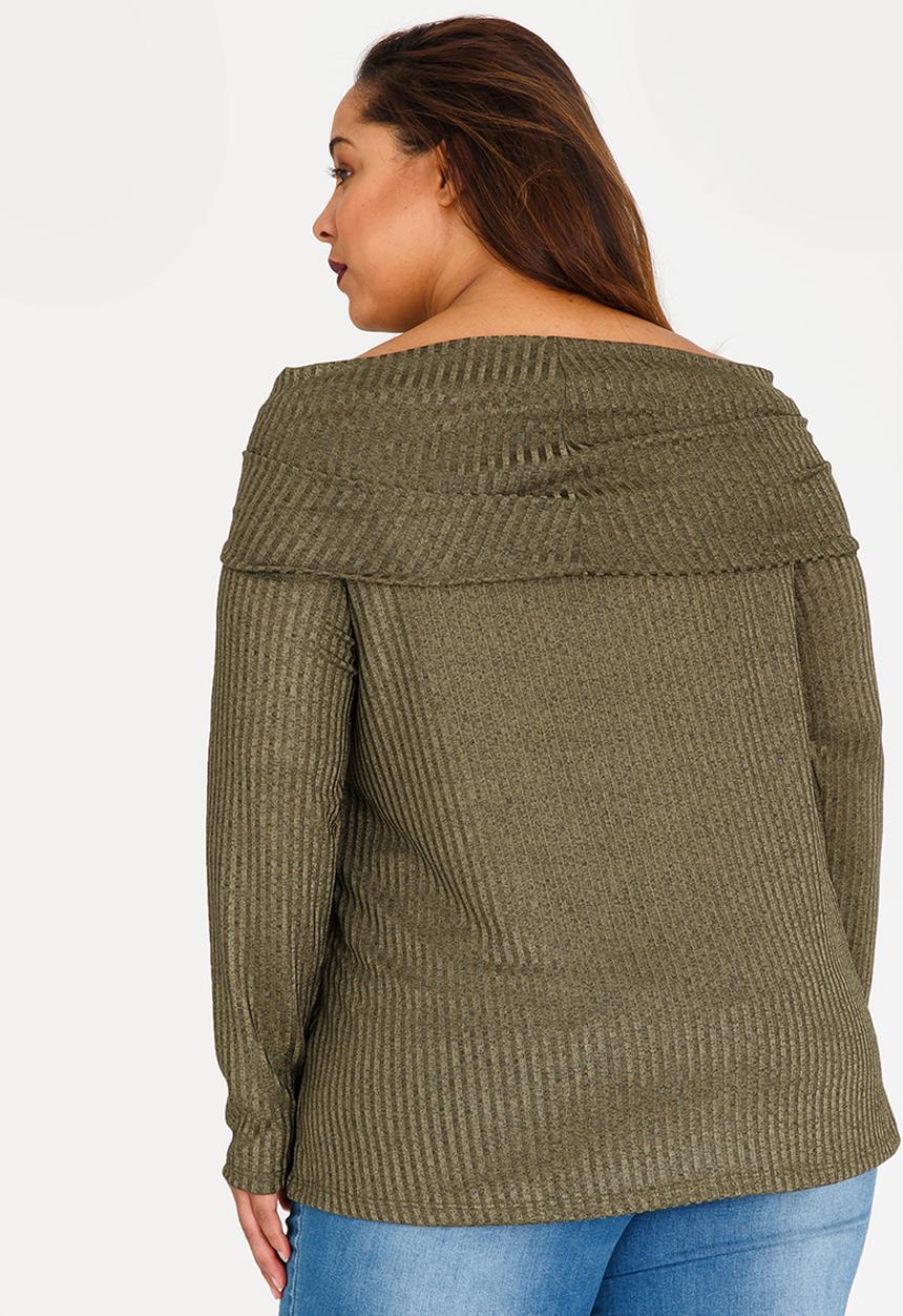 Slick - Kono Off the Shoulder Knit Top Khaki Green