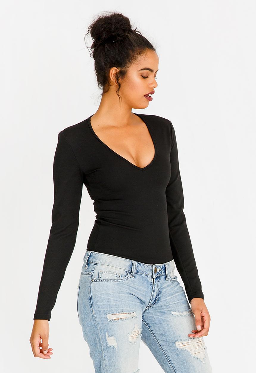 STYLE REPUBLIC - V-neck Bodysuit Black