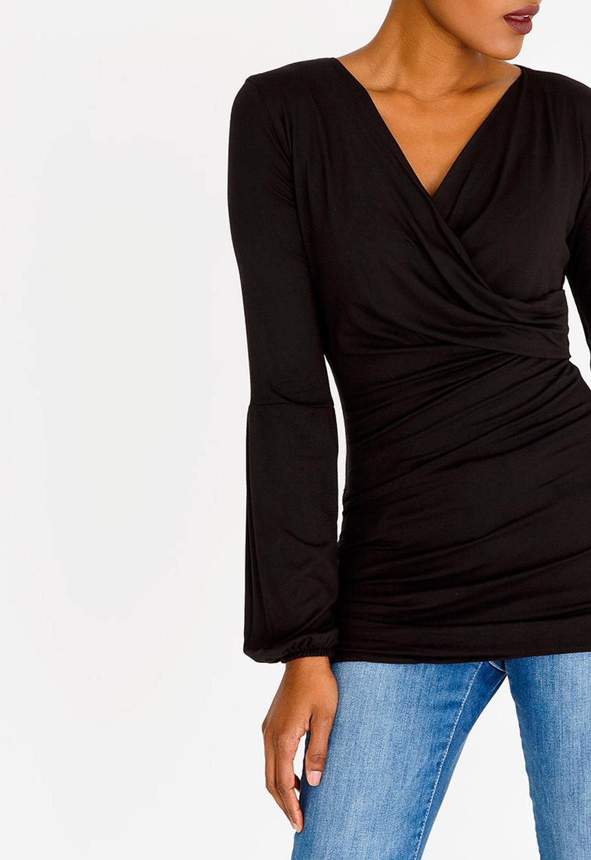 edit - Cross Over Long Sleeve Top Black